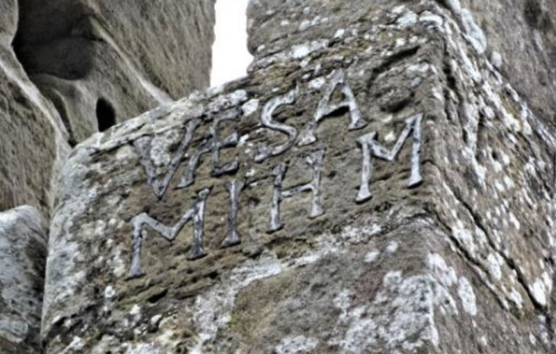 Belfry inscription, filled with lead, at Temple Old Kirk