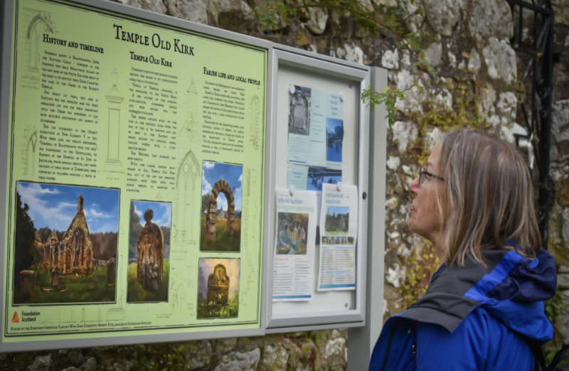 New interpretation board at Temple Old Kirk
